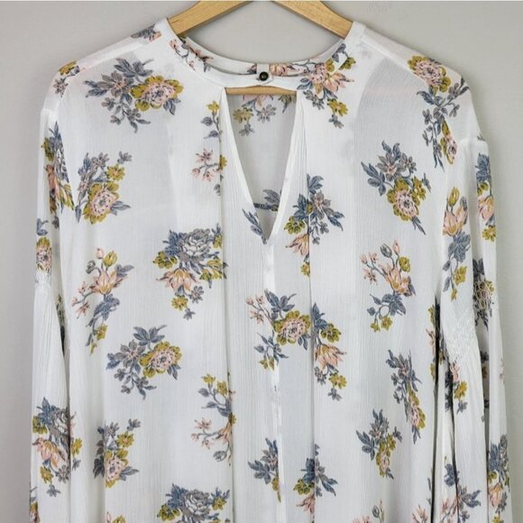 FREE People Tunic Mini Dress White Floral Long Sleeves Pockets Boho XS NWOT - Picture 3 of 15